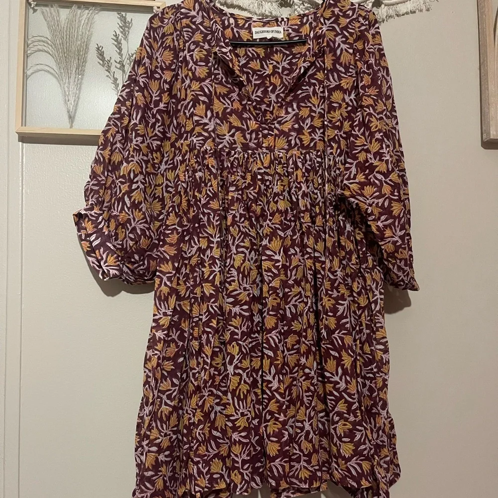 Daughters of India Plum and Mustard Floral Dress - Picture 1 of 4